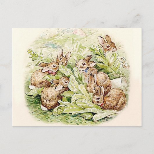 Bunnies in Lettuce Patch von Beatrix Potter Postkarte (Vorderseite)