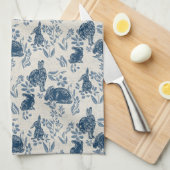 Bunnies in meinen Blume — Toile de Jouy Towel Geschirrtuch (Viertel Falte)