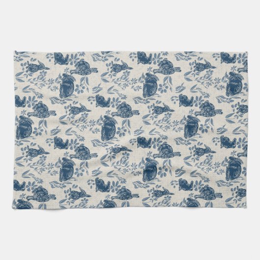 Bunnies in meinen Blume — Toile de Jouy Towel Geschirrtuch (Horizontal)