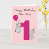 Bunnies mit Balloon 1. Geburtstagskarte Karte (Gelbe Blume)