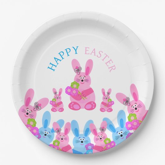 Bunnies mit Blume Pappteller (Vorderseite)