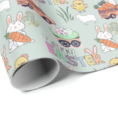 Bunnies mit Karotten und kleinen Osterhühnern Geschenkpapier (Rolleneckpunkt)