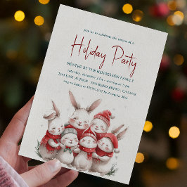 Bunnies mit Red Scarf White Holiday Party Einladung