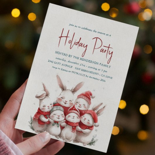 Bunnies mit Red Scarf White Holiday Party Einladung