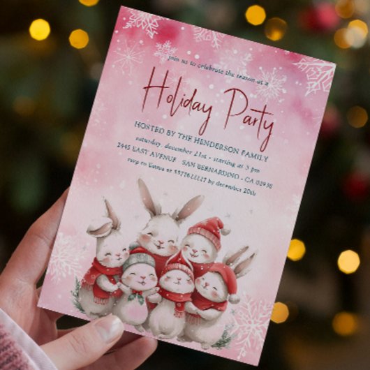 Bunnies mit rotem Scarf Rosa Feiertag Einladung