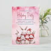 Bunnies mit rotem Scarf Rosa Feiertag Einladung (Stehend Vorderseite)
