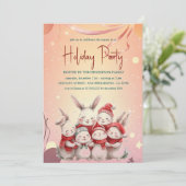 Bunnies mit rotem Scarf Warme Feier Einladung (Stehend Vorderseite)