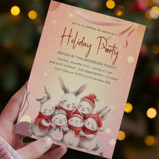 Bunnies mit rotem Scarf Warme Feier Einladung