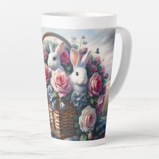 Bunnies Nestled Among Cottage Roses Milchtasse (Rechte Ecke)