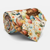 Bunnies Ostereier und Blume Muster Krawatte (Gerollt)