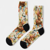 Bunnies Ostereier und Blume Muster Socken (Linkes Detail)