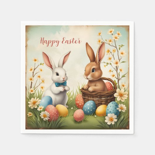Bunnies Ostereier und Blume Serviette (Vorderseite)
