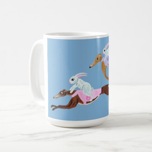 Bunnies riding Greyhounds Mug Kaffeetasse (Vorderseite Links)