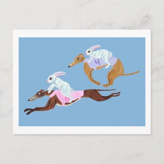 Bunnies riding Greyhounds Postkarte (Vorderseite)