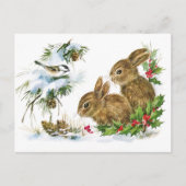 Bunnies und Bird Enjoy Snow Postcard Postkarte (Vorderseite)