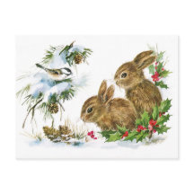 Bunnies und Bird Enjoy Snow Postcard