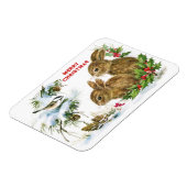 Bunnies und Bird genießen Schnee Frohe Weihnachten Magnet (Linke Seite)