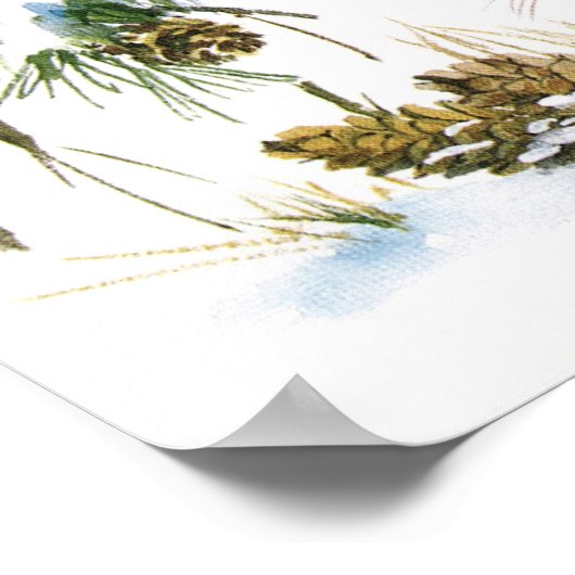 Bunnies und Bird genießen Schnee Weihnachtsdekorat Poster (Ecke)