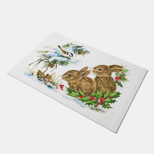 Bunnies und Bird geniessen Schneeschuhwanderung Fußmatte (Schrägansicht)