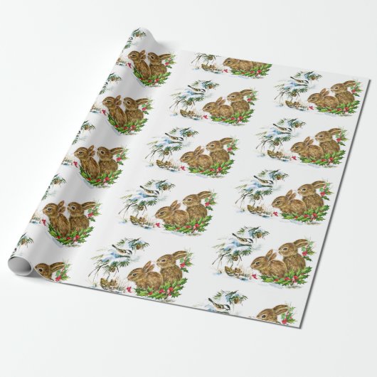 Bunnies und Bird geniessen Schneeweihnachtsfest Geschenkpapier (Ungerollt)