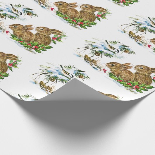 Bunnies und Bird geniessen Schneeweihnachtsfest Geschenkpapier (Ecke)