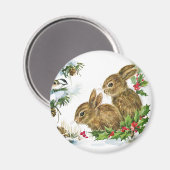 Bunnies und Bird geniessen Weihnachtsschnee Magnet (Vorderseite/Rückseite)