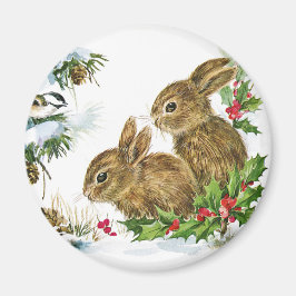 Bunnies und Bird geniessen Weihnachtsschnee Magnet