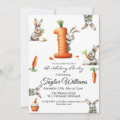 Bunnies und Carrots 1. Geburtstag Party Einladung (Vorderseite)