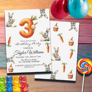 Bunnies und Carrots 3. Geburtstags-Party Einladung