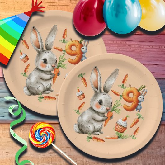 Bunnies und Carrots 9. Geburtstagsparty Pappteller
