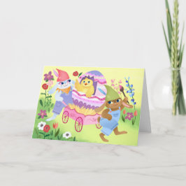Bunnies und Chick Happy Oaster Karte