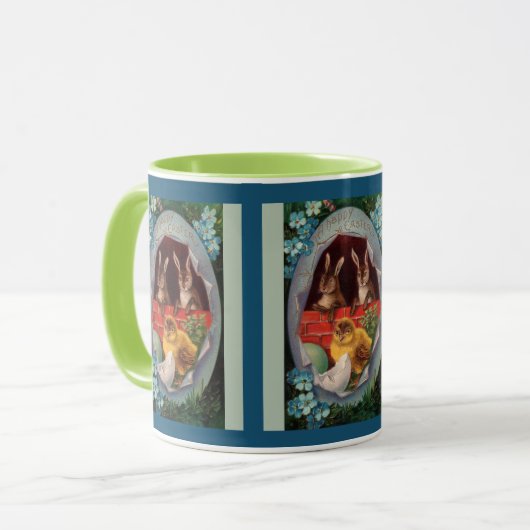Bunnies und Chick Vintag Osterkaffee Tasse (Vorderseite Links)