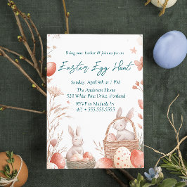 Bunnies und Eier im Korb Ostereierjagd Einladung