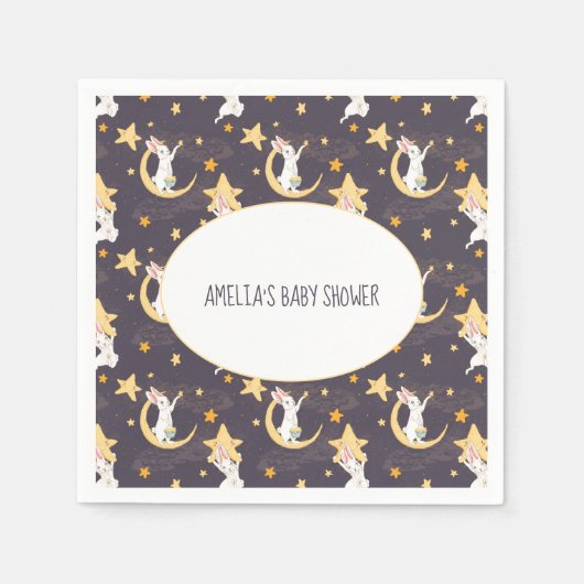 Bunnies und Gold Stars auf Grau Serviette (Vorderseite)