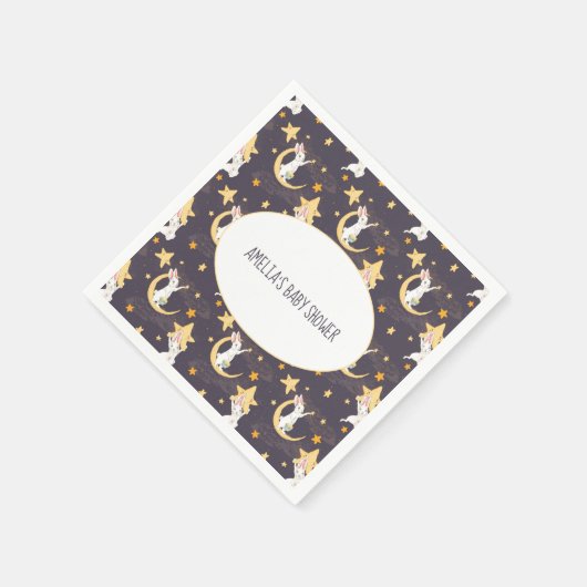 Bunnies und Gold Stars auf Grau Serviette (Ecke)