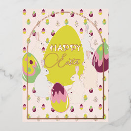 Bunnies und Ostereier. Folien Feiertagspostkarte