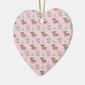 Bunnies und Reindeer über Pale Pink Holiday Art Keramik Ornament (Links)