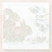 Bunnies und Vögel genießen Schnee Glasuntersetzer (Rückseite)
