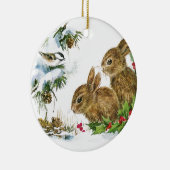 Bunnies und Vögel genießen Schnee Keramik Ornament (Rechts)