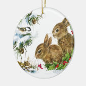 Bunnies und Vögel genießen Schnee Keramik Ornament (Links)