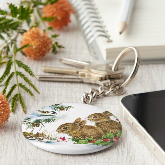 Bunnies und Vögel genießen Schnee Schlüsselanhänger (Seite)