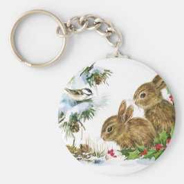 Bunnies und Vögel genießen Schnee Schlüsselanhänger