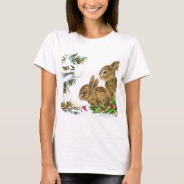 Bunnies und Vögel genießen Schnee T-Shirt