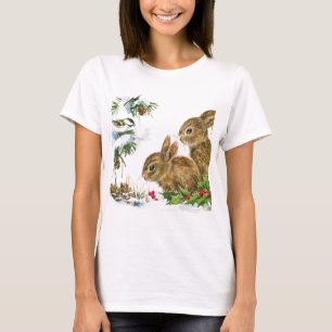 Bunnies und Vögel genießen Schnee T-Shirt