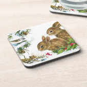 Bunnies und Vögel genießen Schnee Untersetzer (Linke Seite)