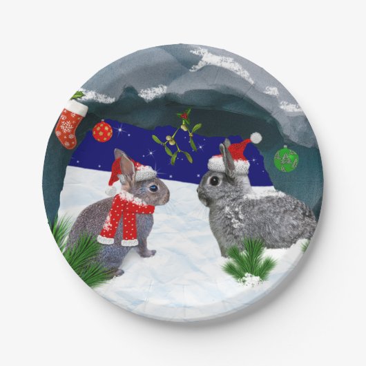 Bunnies unter der Mistletoe-Papierplatte Pappteller (Vorderseite)
