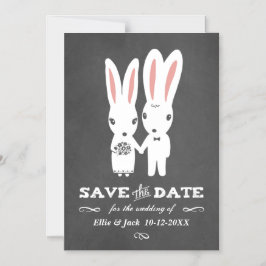 Bunnies Wedding Chalkboard Style Save the Date Magneteinladung