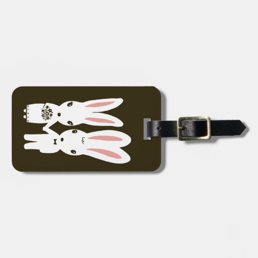 Bunnies Wedding Couple - Niedlich Bridge and Groom Gepäckanhänger (Vorderseite horizontal)