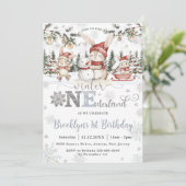 Bunnies Winter ONEderland Weihnachten 1. Geburtsta Einladung (Stehend Vorderseite)