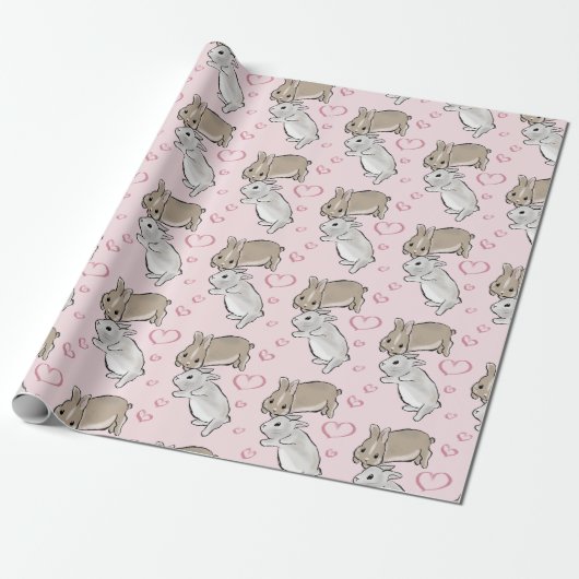 Bunnies with hearts  geschenkpapier (Ungerollt)